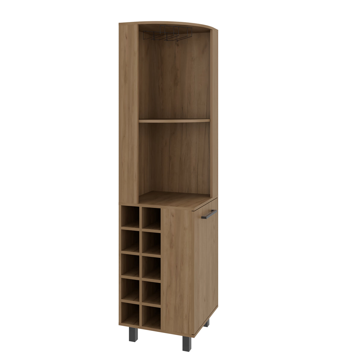Bar Esquinero Kaia Fresno 45x180cm con Doce Compartimientos y con Diez Portabotellas