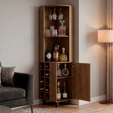 Bar Esquinero Kaia Fresno 45x180cm con Doce Compartimientos y con Diez Portabotellas