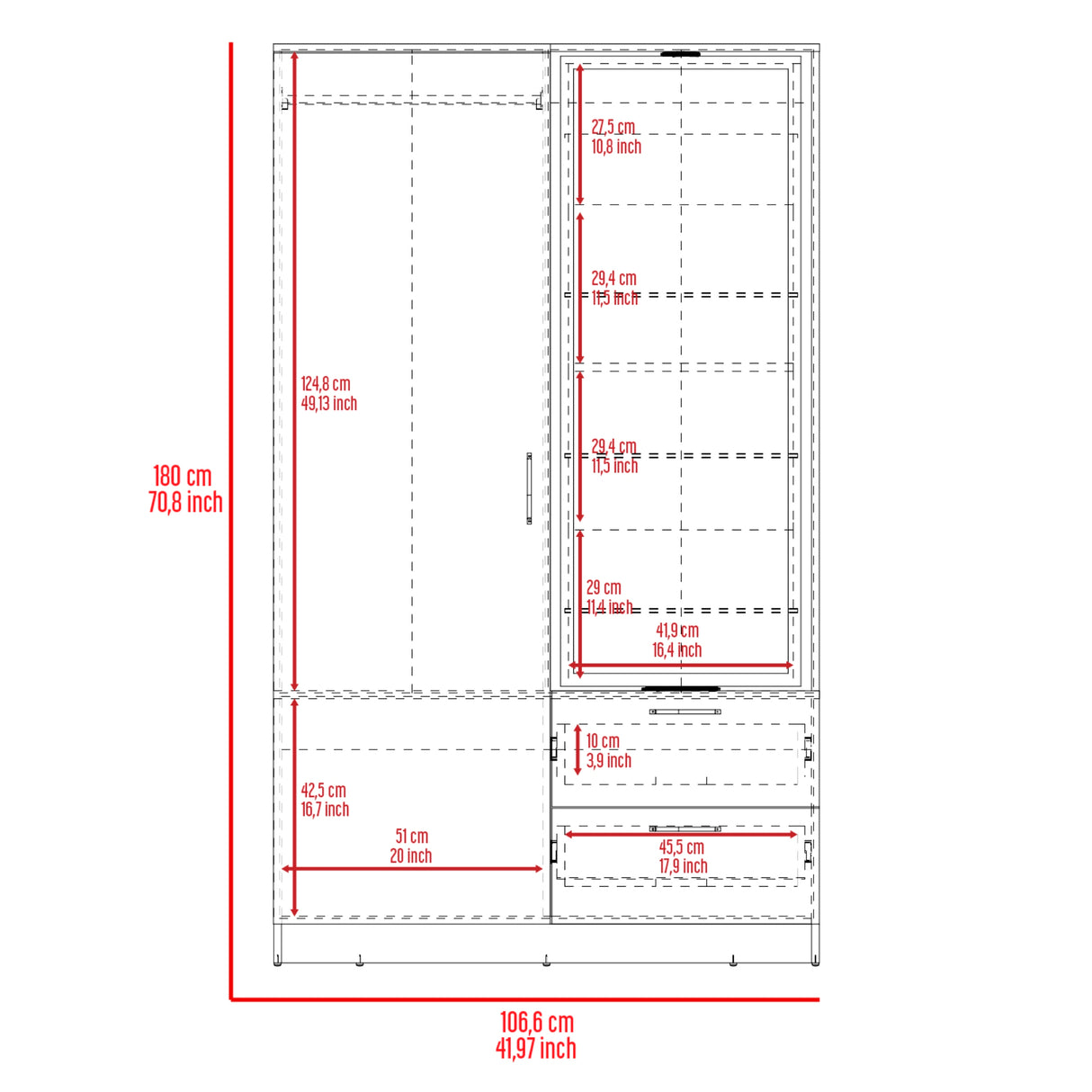 Closet Seville Milan y Plomo 106.6x180cm con Una Puerta y con Espejo