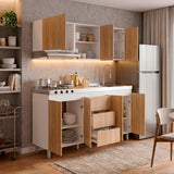 Cocina Boreal Blanco Fresno 180x210cm con Mesón de Acero Inoxidable Lado Derecho y sin Estufa