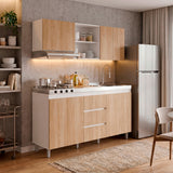 Cocina Boreal Blanco Fresno 180x210cm con Mesón de Acero Inoxidable Lado Derecho y sin Estufa