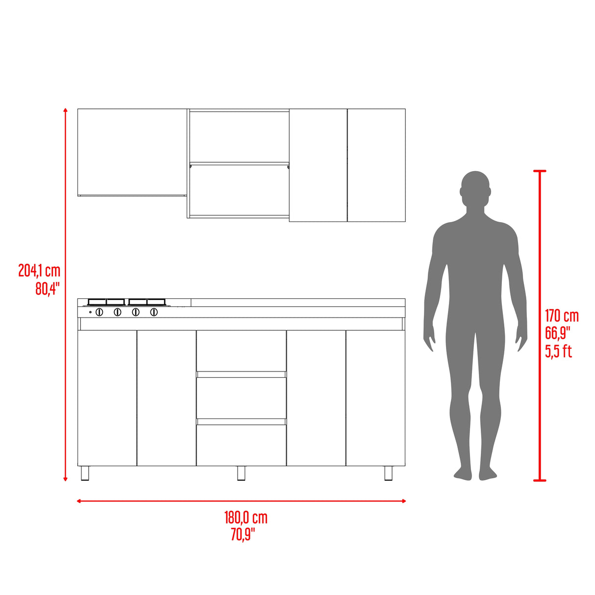 Cocina Boreal Blanco Fresno 180x210cm con Mesón de Acero Inoxidable Lado Derecho y sin Estufa