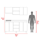 Cocina Boreal Blanco Fresno 180x210cm con Mesón de Acero Inoxidable Lado Derecho y sin Estufa