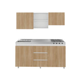 Cocina Boreal Blanco Fresno 180x210cm con Mesón de Acero Inoxidable Lado Izquierdo y sin Estufa