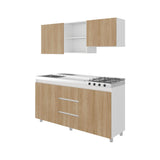 Cocina Boreal Blanco Fresno 180x210cm con Mesón de Acero Inoxidable Lado Izquierdo y sin Estufa