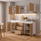 Cocina Boreal Blanco Fresno 180x210cm con Mesón de Acero Inoxidable Lado Izquierdo y sin Estufa