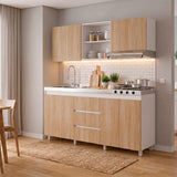 Cocina Boreal Blanco Fresno 180x210cm con Mesón de Acero Inoxidable Lado Izquierdo y sin Estufa