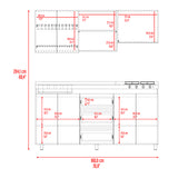 Cocina Boreal Blanco Fresno 180x210cm con Mesón de Acero Inoxidable Lado Izquierdo y sin Estufa