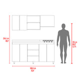 Cocina Boreal Blanco Fresno 180x210cm con Mesón de Acero Inoxidable Lado Izquierdo y sin Estufa