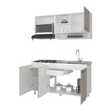 Cocina Orquidea Blanco Positano 150x210cm con Mesón de Acero Inoxidable Lado Derecho y sin Estufa