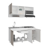 Cocina Orquidea Blanco Positano 150x210cm con Mesón de Acero Inoxidable Lado Izquierdo y sin Estufa