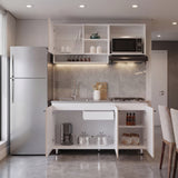 Cocina Orquidea Blanco Positano 150x210cm con Mesón de Acero Inoxidable Lado Izquierdo y sin Estufa
