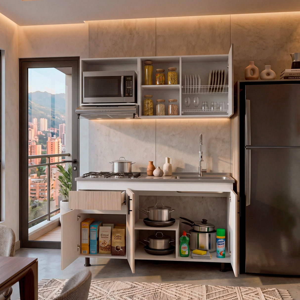 Cocina Ladson Blanco Positano 150x210cm para Mesón Derechosin Mesón y sin Estufa
