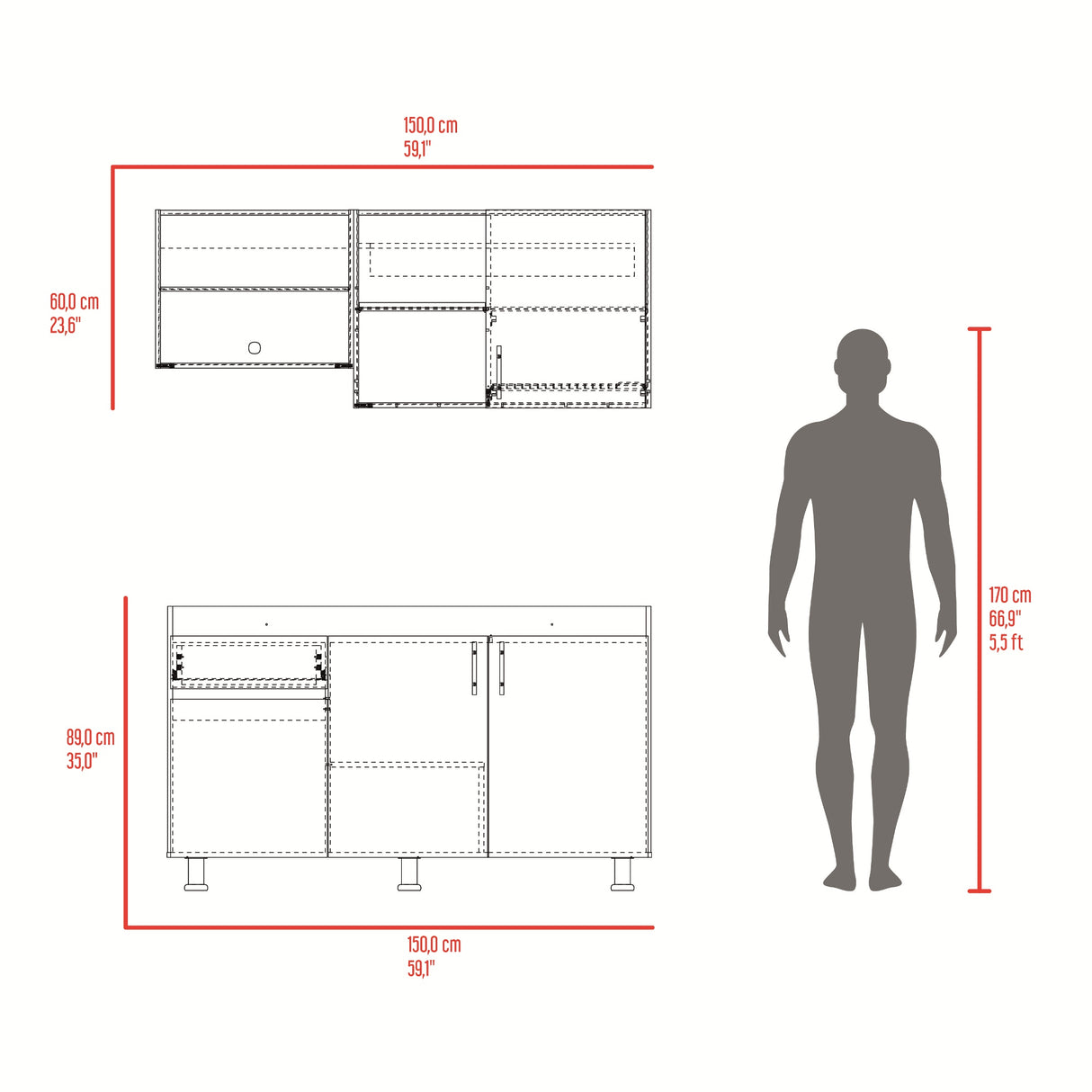 Cocina Ladson Blanco Positano 150x210cm para Mesón Derechosin Mesón y sin Estufa