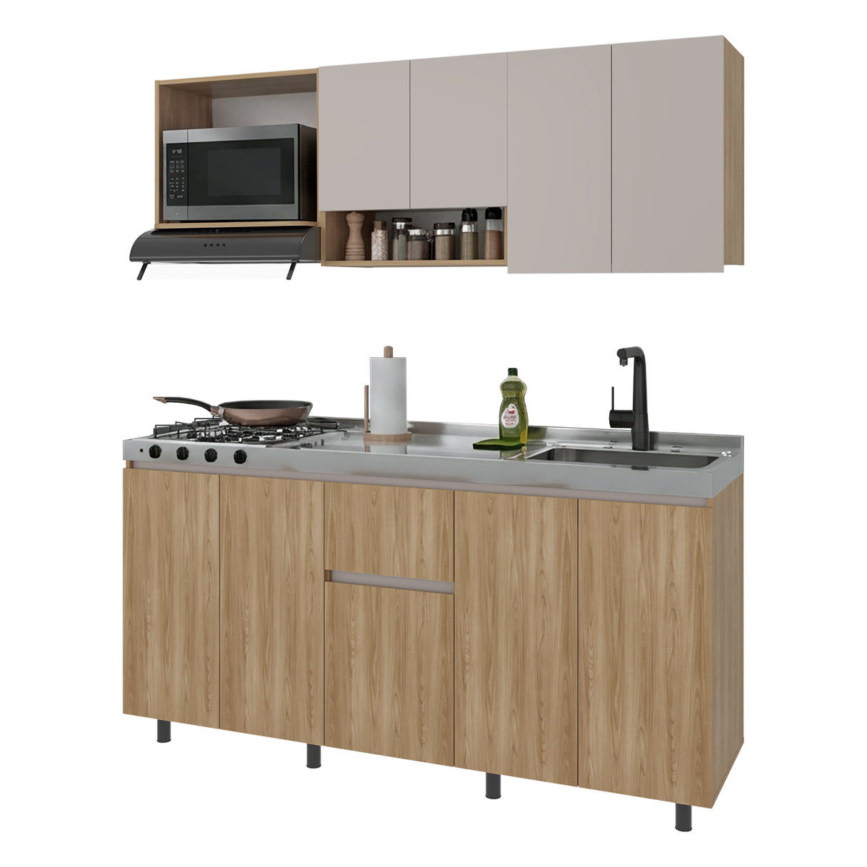 Cocina Frank Fresno Europeo y Capri 180x200cm para Mesón Derecho sin Mesón y sin Estufa