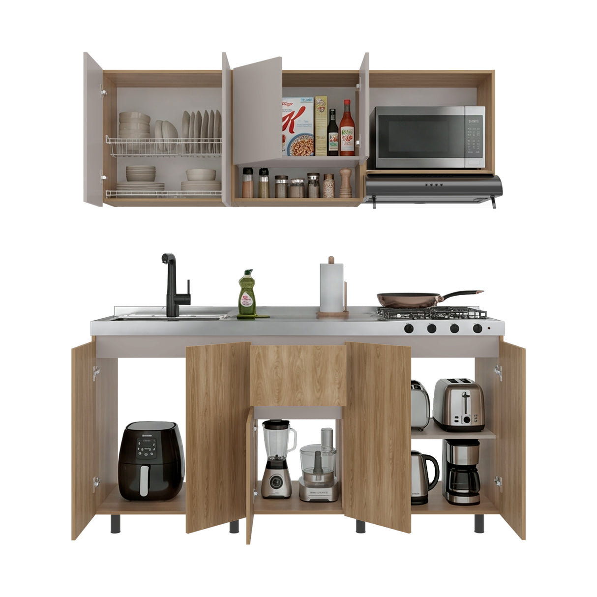 Cocina Frank Fresno Europeo y Capri 180x200cm para Mesón Izquierdo sin Mesón y sin Estufa