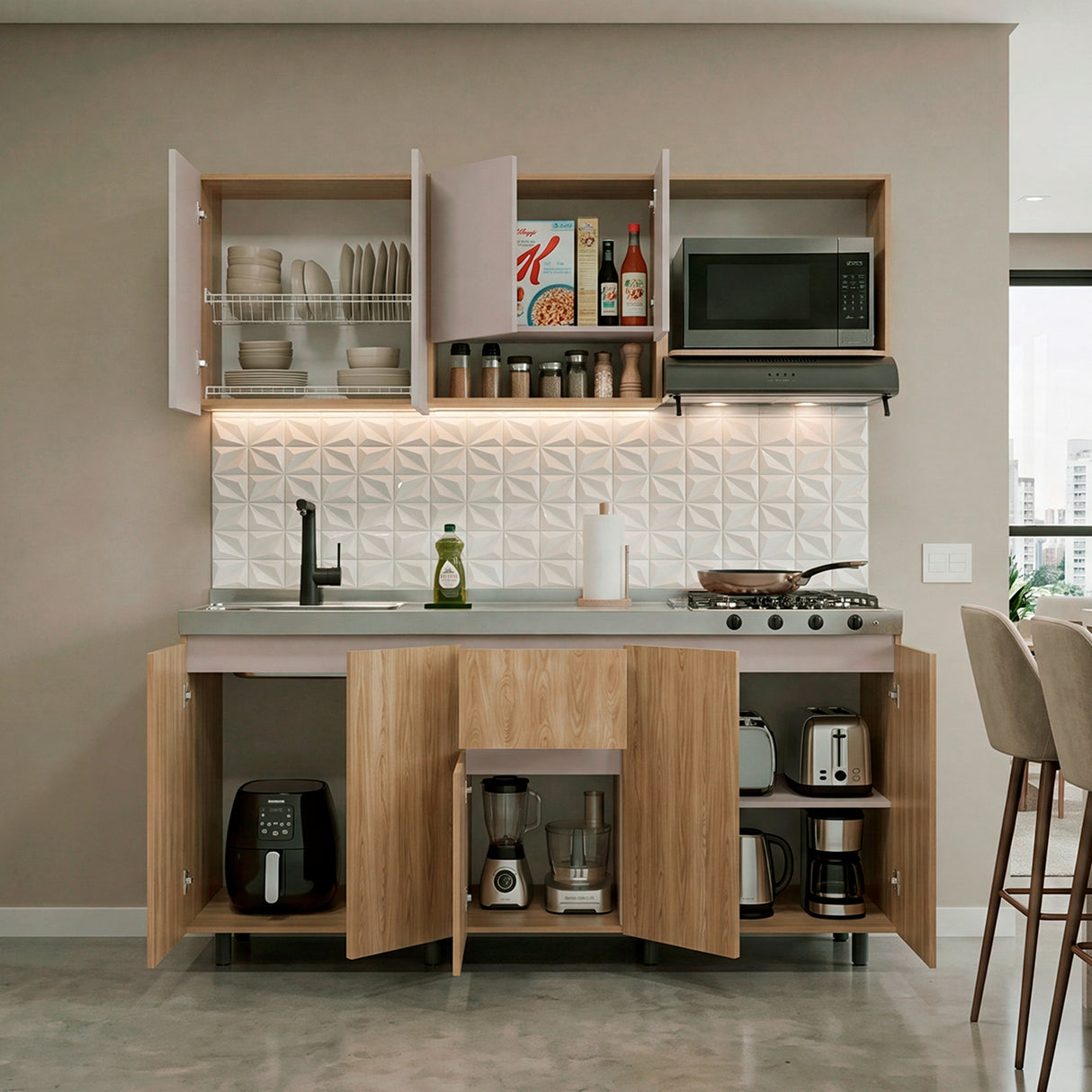 Cocina Frank Fresno Europeo y Capri 180x200cm para Mesón Izquierdo sin Mesón y sin Estufa