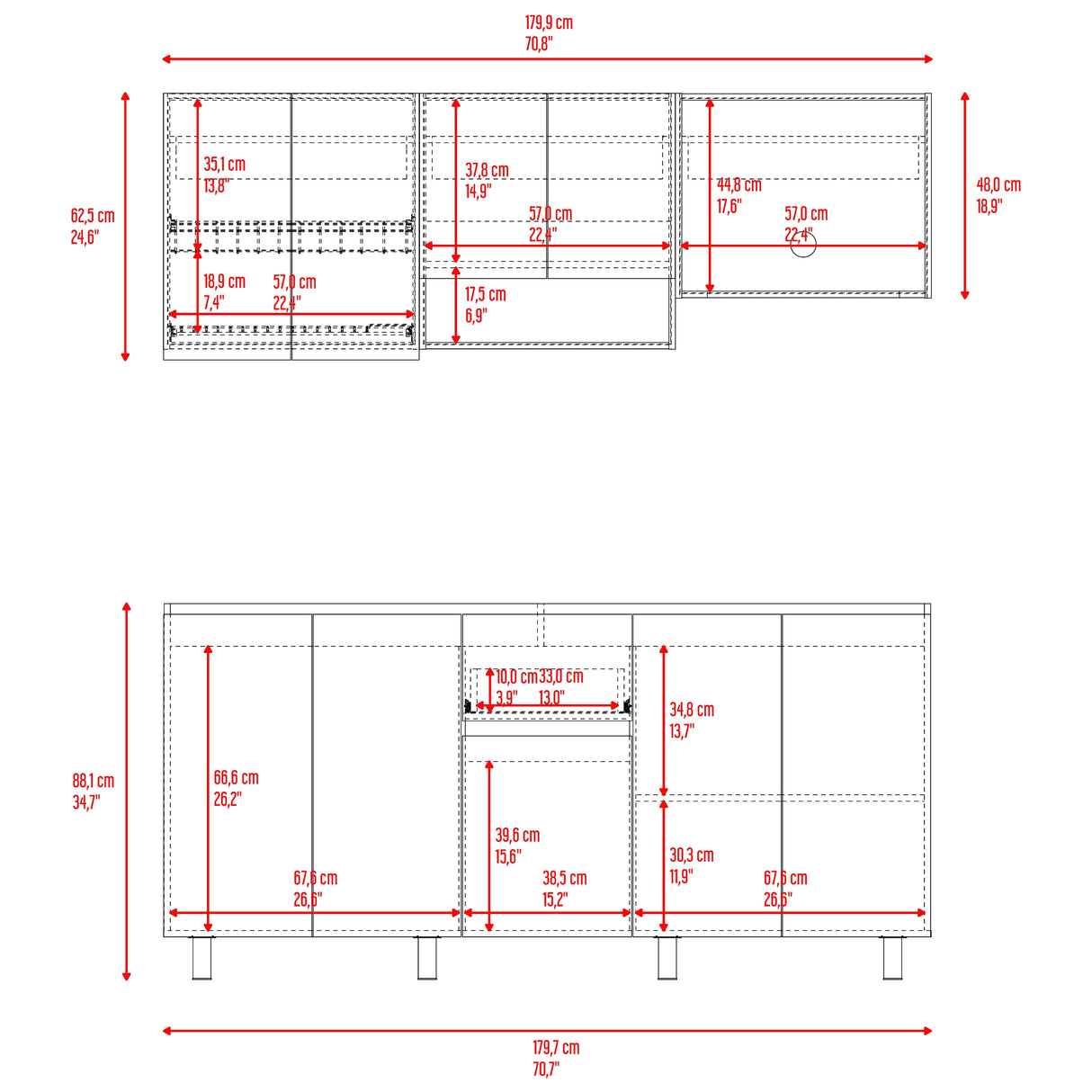 Cocina Frank Fresno Europeo y Capri 180x200cm para Mesón Izquierdo sin Mesón y sin Estufa