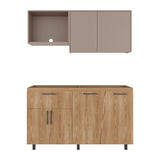 Cocina Emilia Fresno Europeo y Taupe 150x210cm para Mesón Derecho sin Mesón y sin Estufa