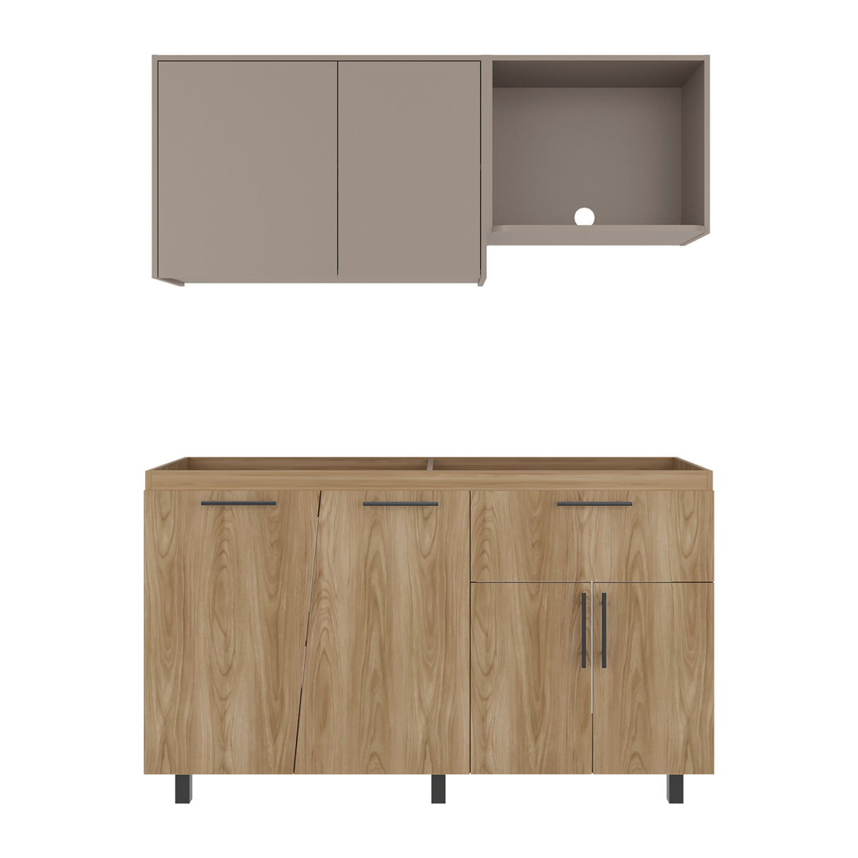 Cocina Emilia Fresno Europeo y Taupe 150x210cm para Mesón Izquierdo sin Mesón y sin Estufa