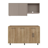 Cocina Emilia Fresno Europeo y Taupe 150x210cm para Mesón Izquierdo sin Mesón y sin Estufa