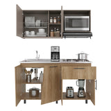 Cocina Emilia Fresno Europeo y Taupe 150x210cm para Mesón Izquierdo sin Mesón y sin Estufa