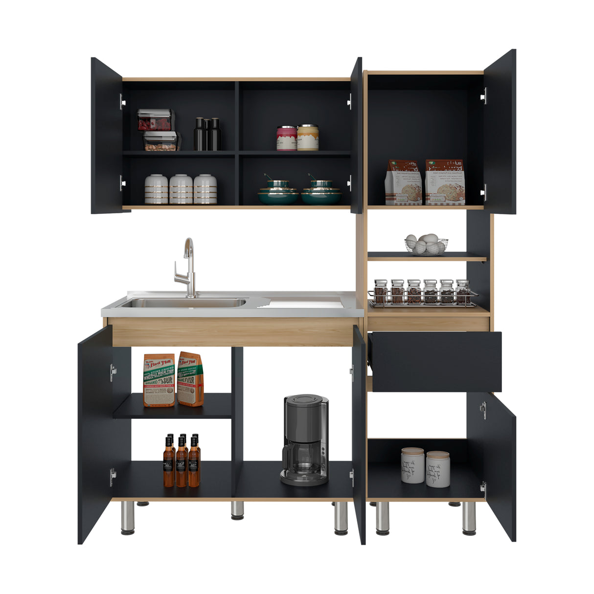 Cocina Dali Fresno y Wengue 150.2x180.5cm para Mesón Izquierdo sin Mesón y sin Estufa