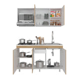 Cocina Miro Blanco y Fresno 150x210cm con Mesón de Acero Inoxidable Lado Derecho y sin Estufa