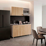 Cocina Miro Blanco y Fresno 150x210cm con Mesón de Acero Inoxidable Lado Izquierdo y sin Estufa