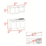 Cocina Miro Blanco y Fresno 150x210cm con Mesón de Acero Inoxidable Lado Izquierdo y sin Estufa