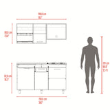 Cocina Miro Blanco y Fresno 150x210cm con Mesón de Acero Inoxidable Lado Izquierdo y sin Estufa