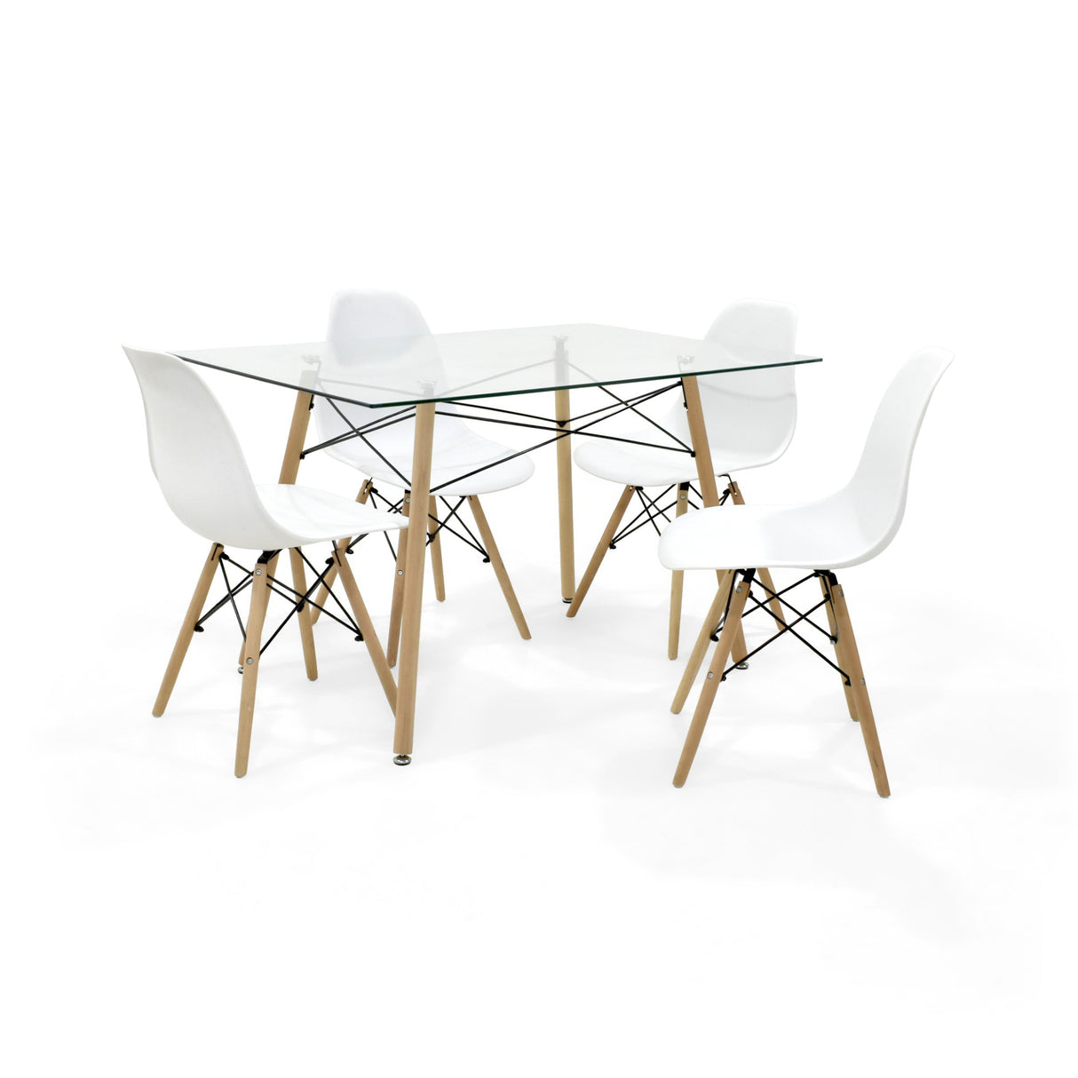 Juego de comedor Belfast Blanco y Matiz Natural 120x72cm Rectangular de Patas Cuatro Puestos con Cuatro Sillas