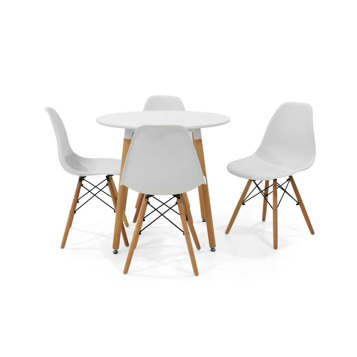 Juego de comedor Banfield Blanco y Matiz Natural 80x74cm Circular de Patas Cuatro Puestos con Cuatro Sillas