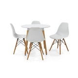 Juego de comedor Banfield Blanco y Matiz Natural 80x74cm Circular de Patas Cuatro Puestos con Cuatro Sillas