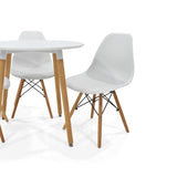 Juego de comedor Banfield Blanco y Matiz Natural 80x74cm Circular de Patas Cuatro Puestos con Cuatro Sillas