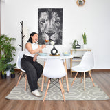 Juego de comedor Banfield Blanco y Matiz Natural 80x74cm Circular de Patas Cuatro Puestos con Cuatro Sillas