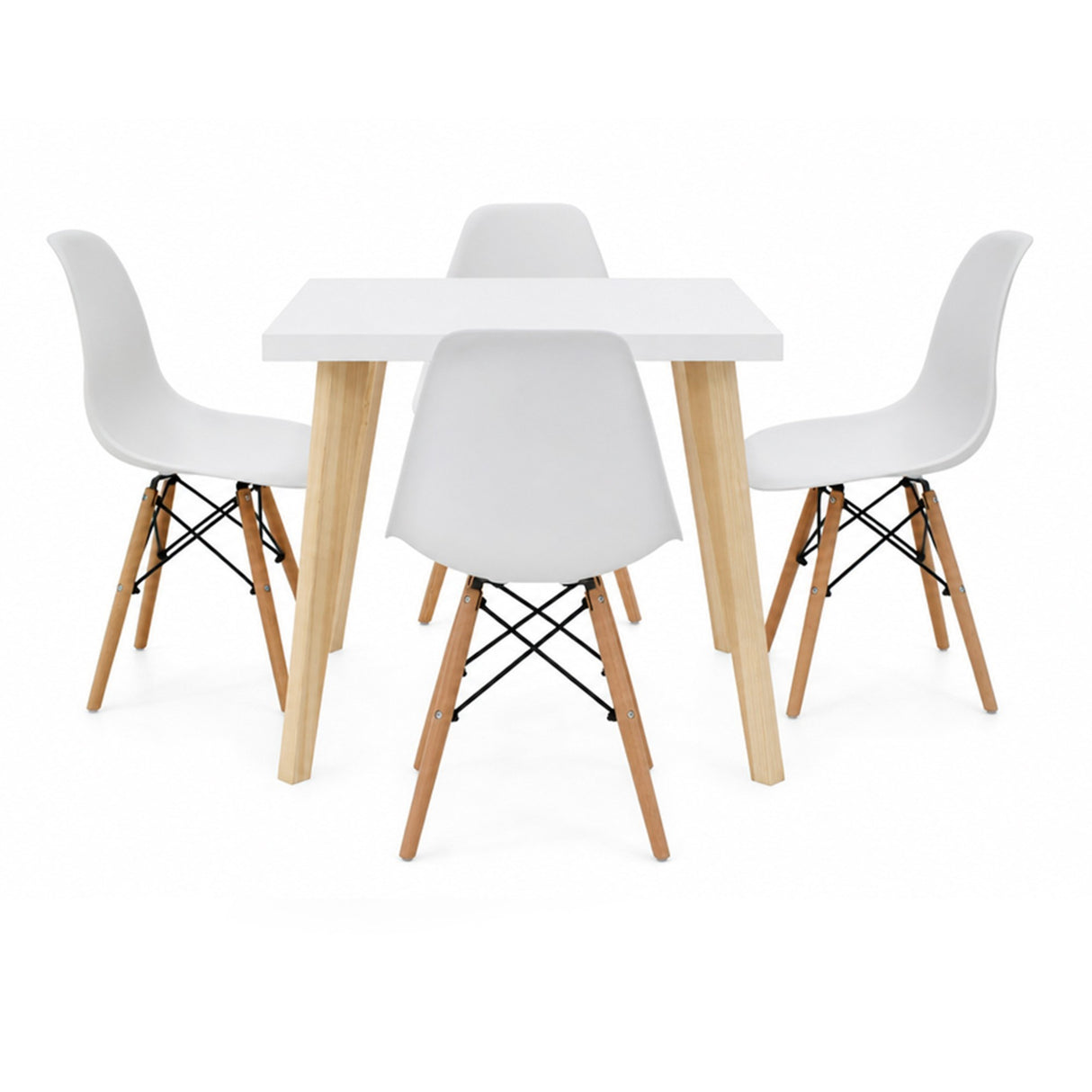 Juego de comedor Lyon Blanco y Matiz Natural 76x76cm Cuadrado de Patas Cuatro Puestos con Cuatro Sillas