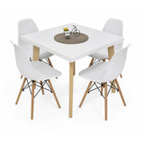 Juego de comedor Lyon Blanco y Matiz Natural 76x76cm Cuadrado de Patas Cuatro Puestos con Cuatro Sillas