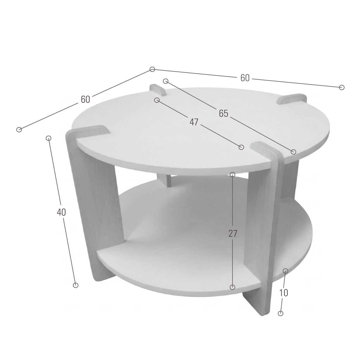 Mesa de Centro Kobe Blanco y Oasis 60x40cm Circular con Patas