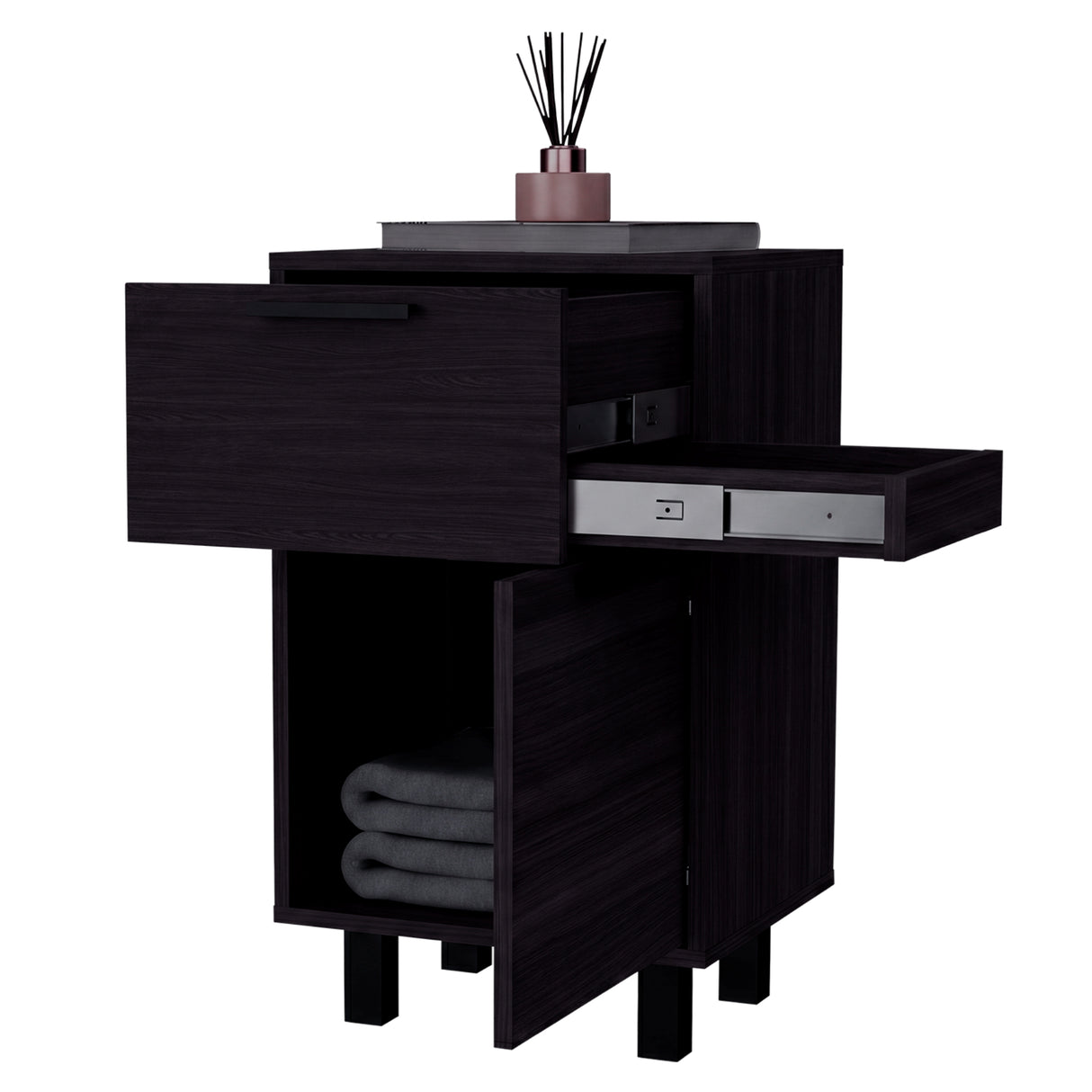 Mesa de Noche Kronos Wengue 41x70cm con Dos Cajones y con Una Puerta