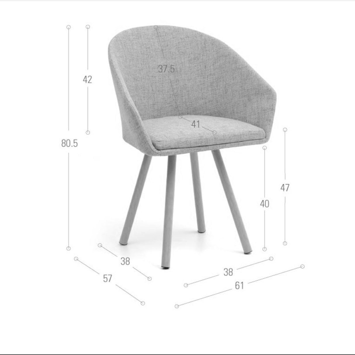 Silla de Comedor Tokyo Plomo y Metálico Natural 61x80.5cm de Asiento Ovalado con Espaldar y con Apoya Brazos