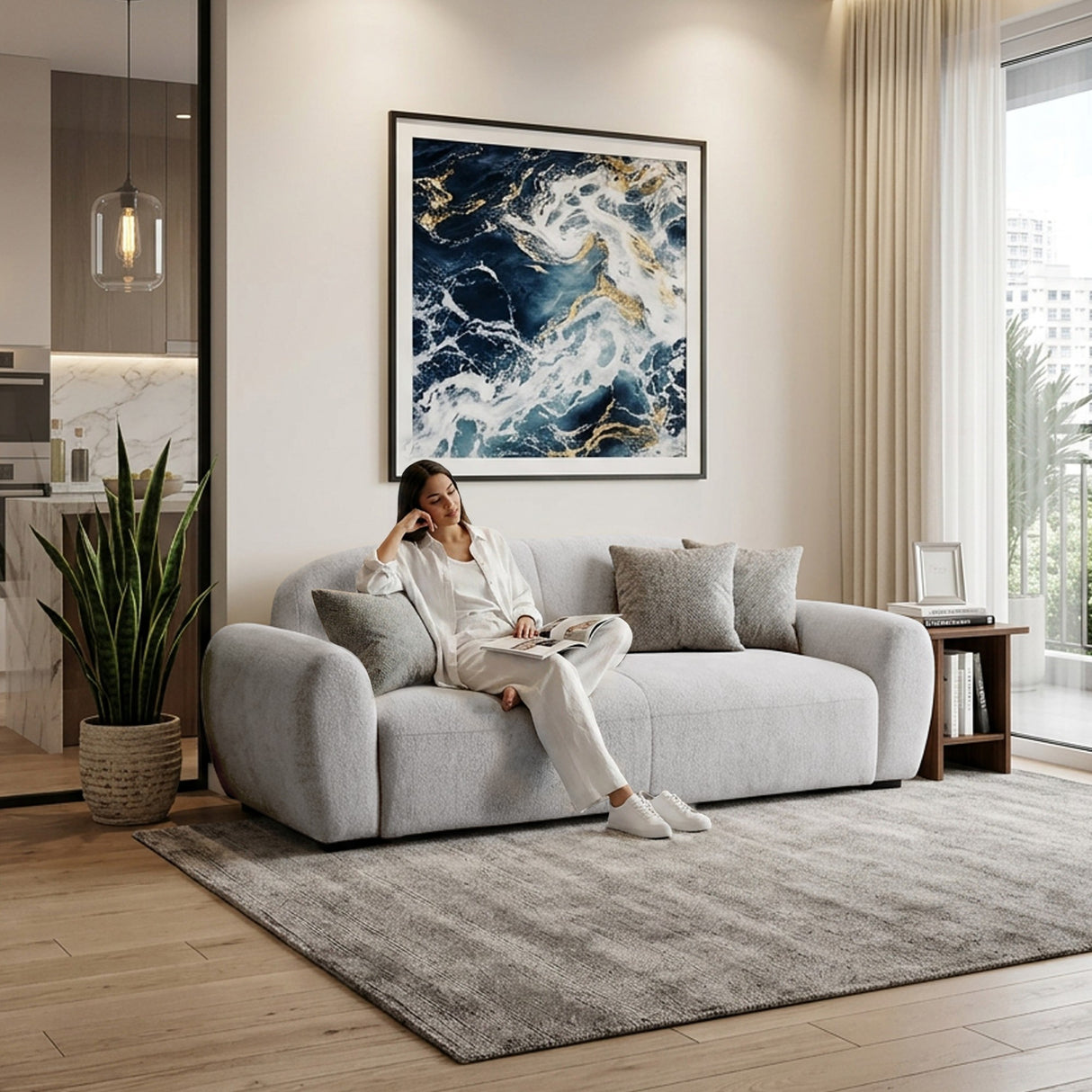 Sofacama Auren Plata y Matiz Wengue 240x85cm de Tres Puestos Reclinable con Apoya Brazos