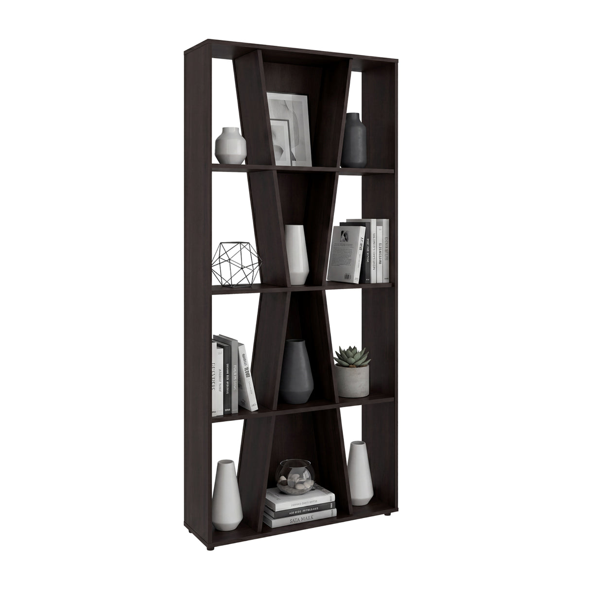 Biblioteca Vaughan Nogal 80x180cm Rectangular con Doce Compartimientos y con Tres Entrepaños