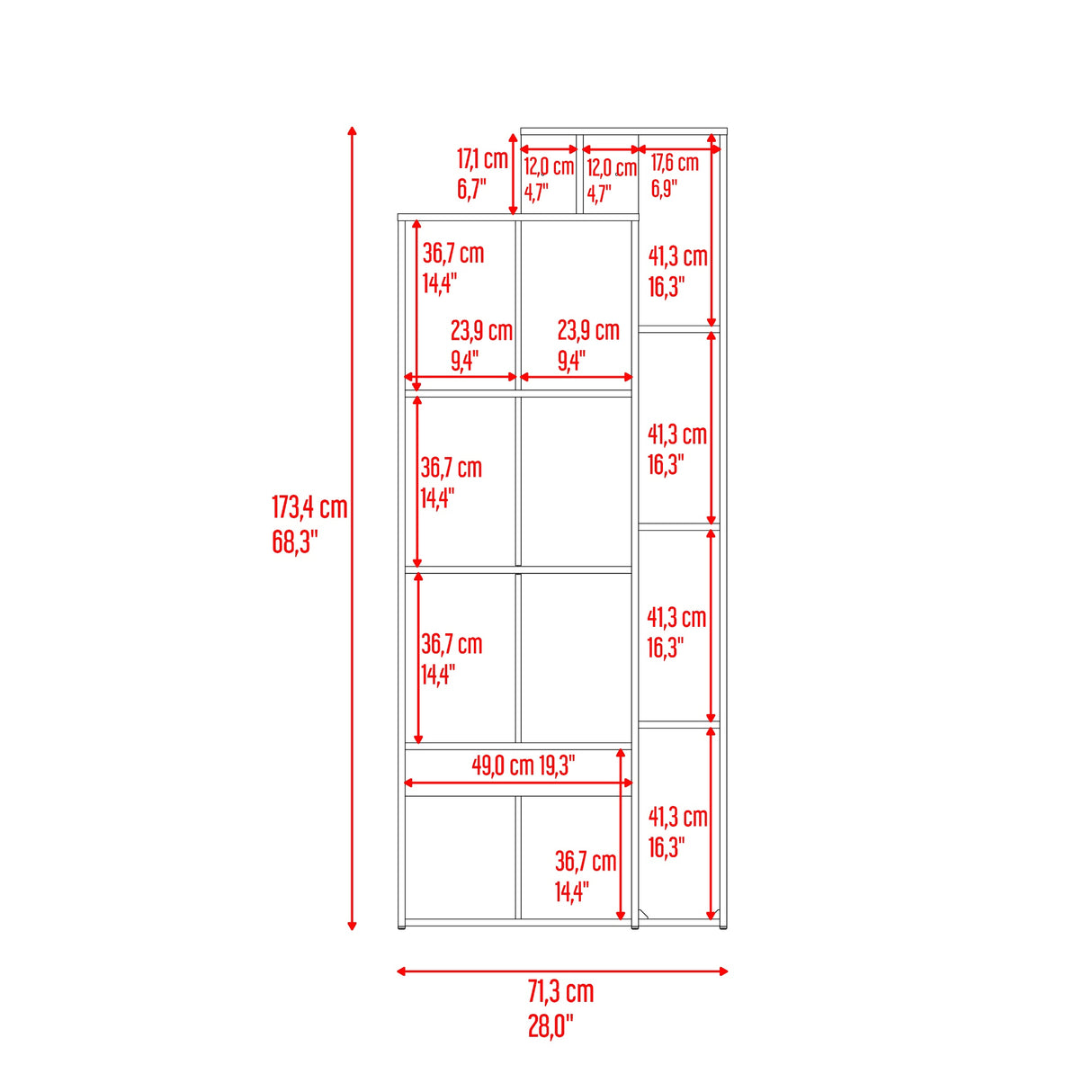 Biblioteca Sully Cartagena y Blanco 71.3x173.4cm Rectangular con Ocho Compartimientos y con Seis Entrepaños