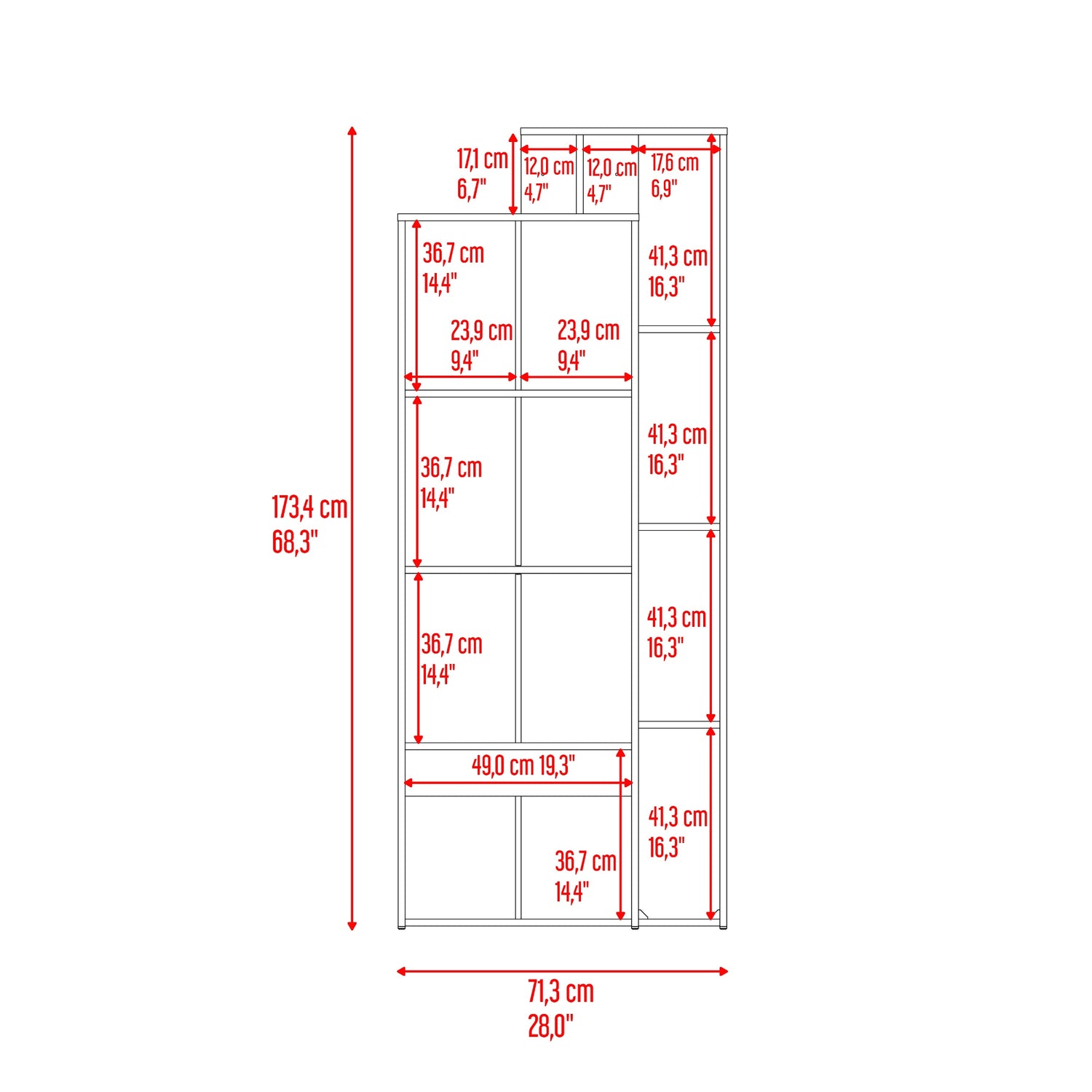 Biblioteca Sully Cartagena y Blanco 71.3x173.4cm Rectangular con Ocho Compartimientos y con Seis Entrepaños