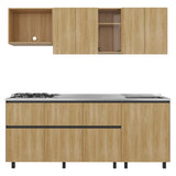Cocina Lirio Fresno Europeo 212x155.3cm con Mesón de Acero Inoxidable Lado Derecho y con Estufa