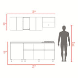 Cocina Lirio Fresno Europeo 212x155.3cm con Mesón de Acero Inoxidable Lado Derecho y con Estufa