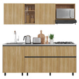 Cocina Lirio Fresno Europeo 212x155.3cm con Mesón de Acero Inoxidable Lado Izquierdo y con Estufa