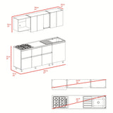 Cocina Lirio Fresno Europeo 212x155.3cm con Mesón de Acero Inoxidable Lado Izquierdo y con Estufa
