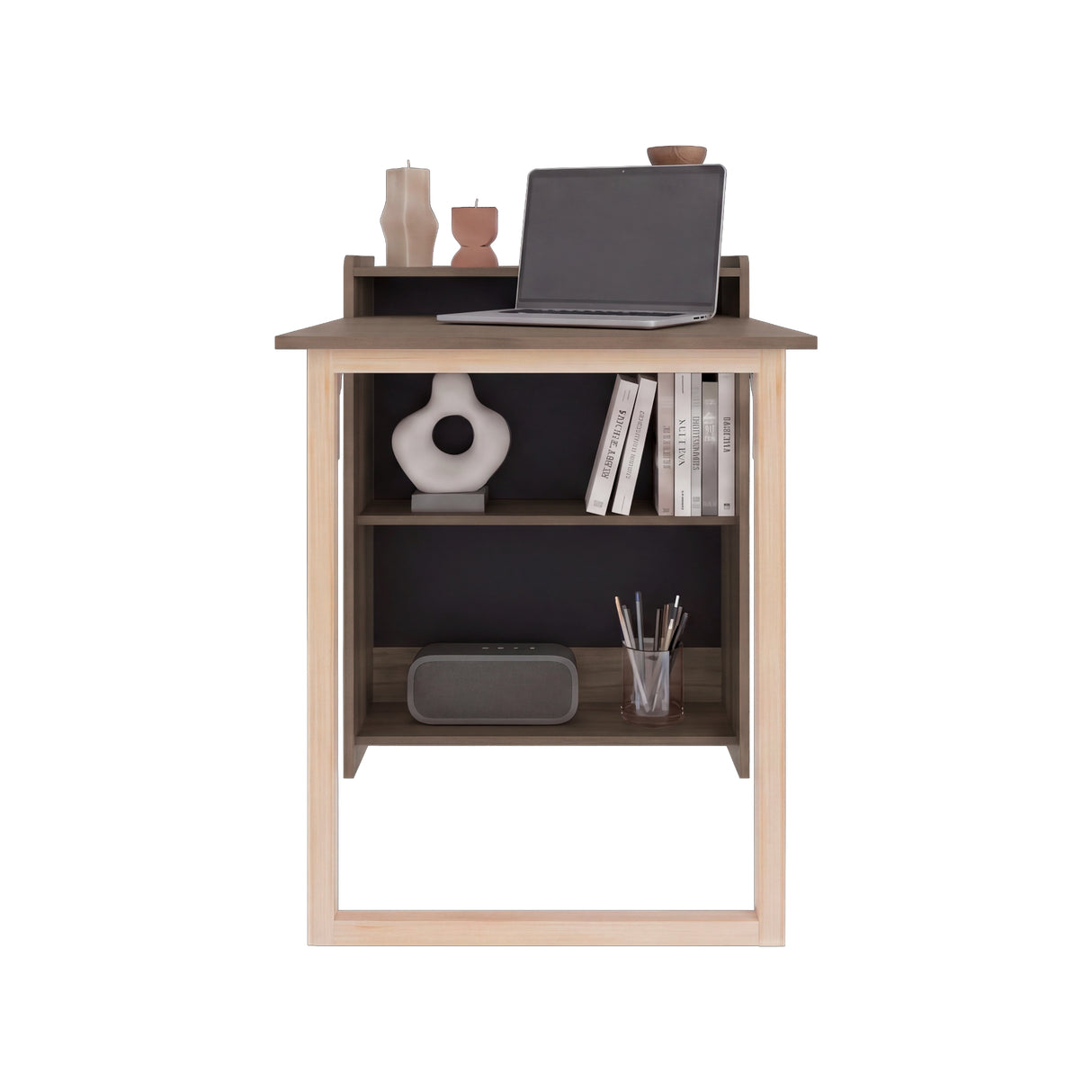 Escritorio Plegable Lesli Avellana 63.6x85.6cm con Organizador de Libros